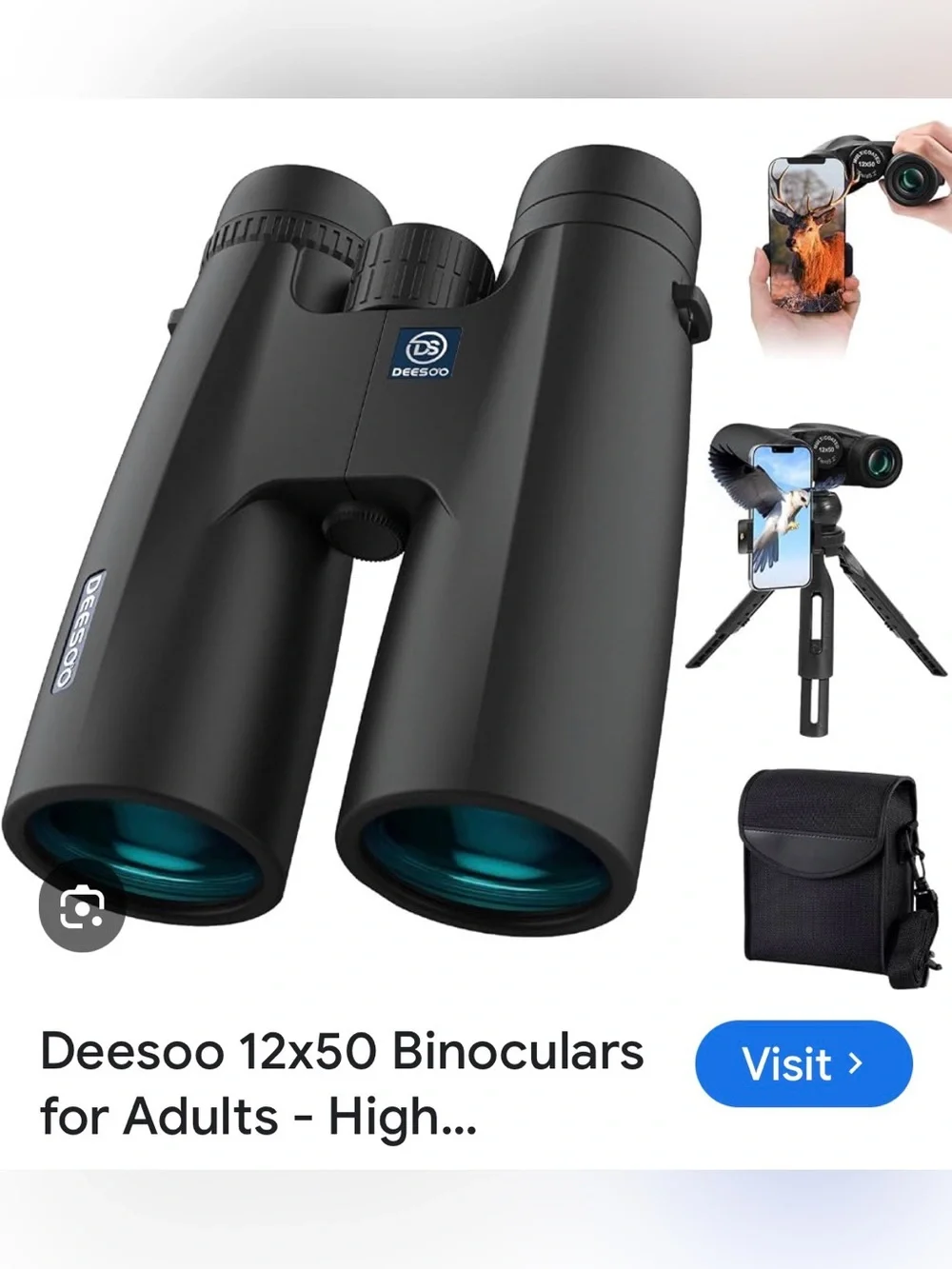 Deesoo 12x50 Black Binoculars for Adults - High-Contrast Optics